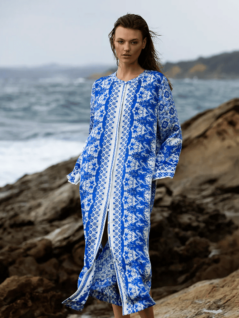 Oneseason Sani Maxi Dress in Kasbah Royal Print 7043 Oneseason One Season lightweight and stylish resort wear Australian fashion label official stockist Signature of Double Bay