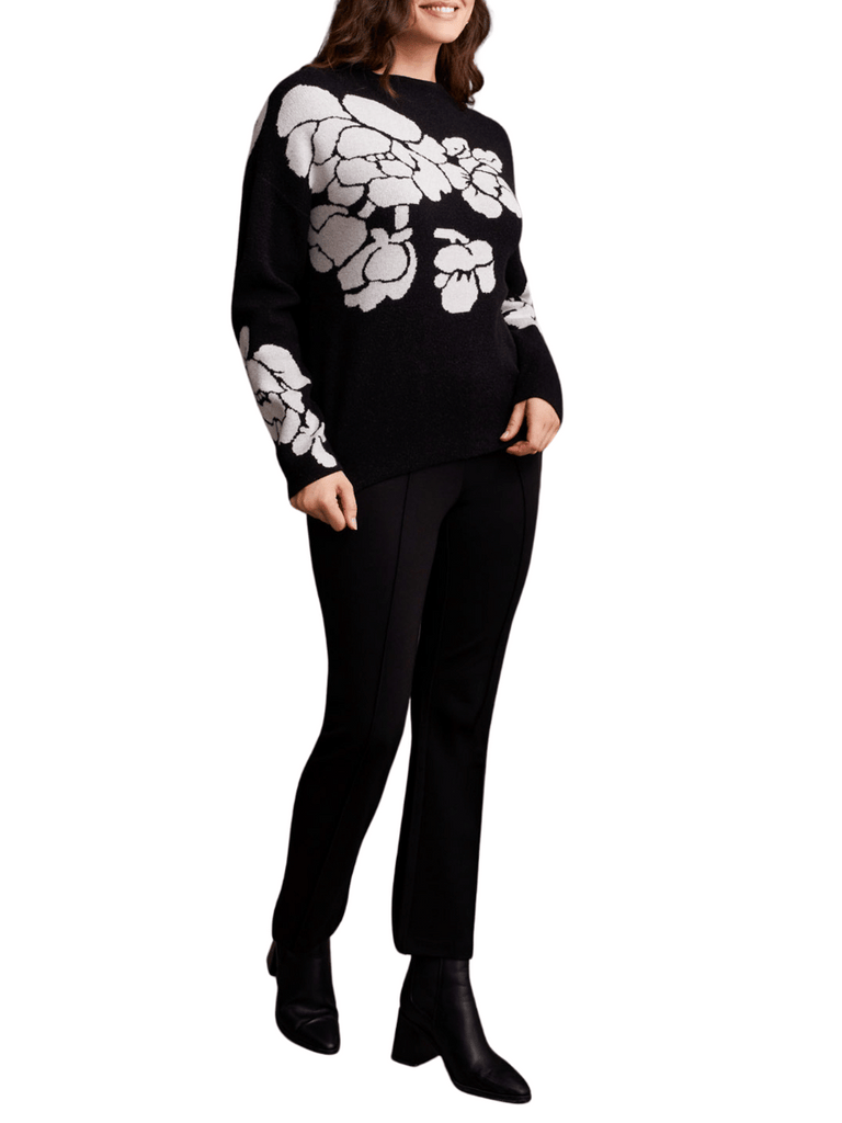 TRIBAL FASHION CANADA Long Sleeve Funnel Neck Sweater in Black and White Floral 15420 Official Tribal Fashion Canada Stockist Sydney Australia Online Buy Signature of Double Bay