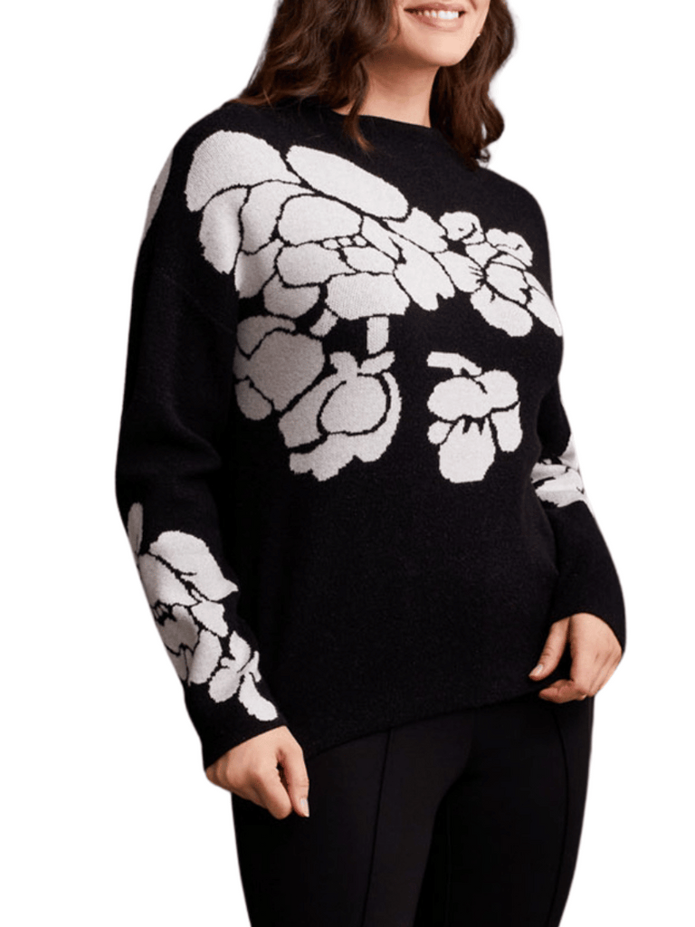 TRIBAL FASHION CANADA Long Sleeve Funnel Neck Sweater in Black and White Floral 15420 Official Tribal Fashion Canada Stockist Sydney Australia Online Buy Signature of Double Bay