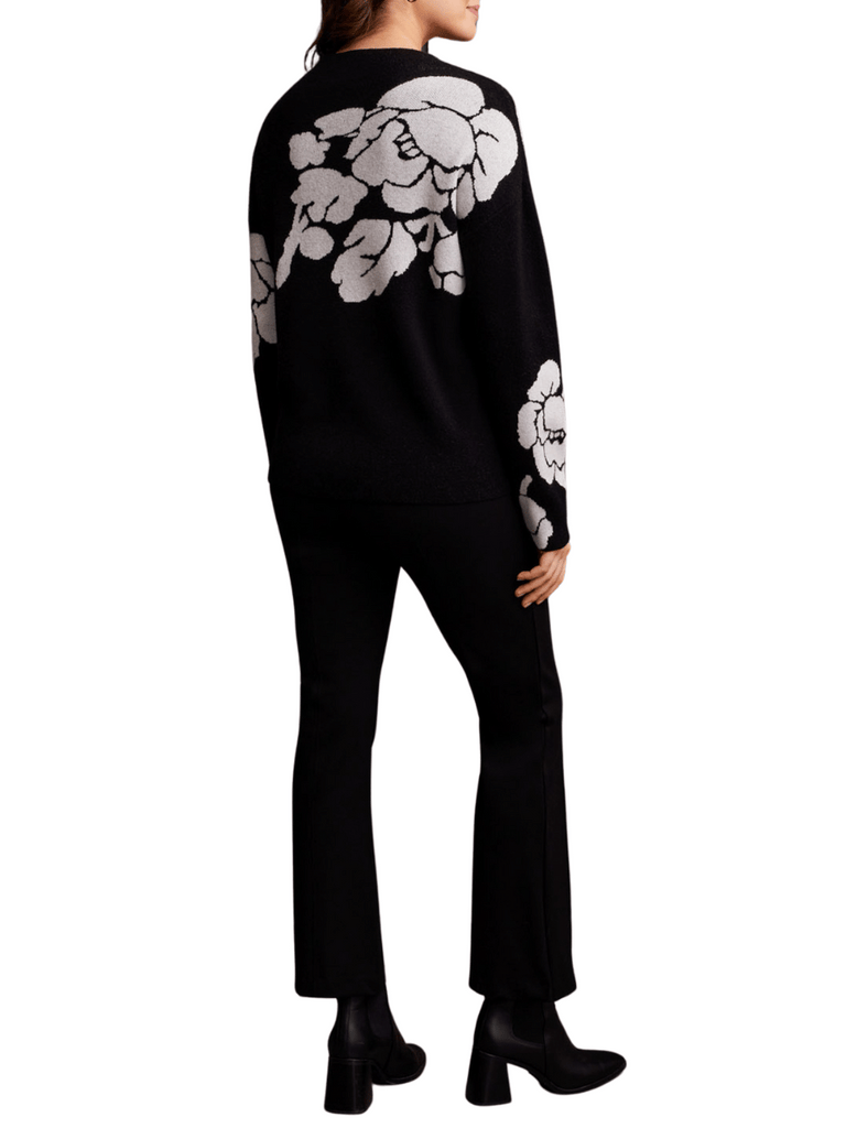 TRIBAL FASHION CANADA Long Sleeve Funnel Neck Sweater in Black and White Floral 15420 Official Tribal Fashion Canada Stockist Sydney Australia Online Buy Signature of Double Bay