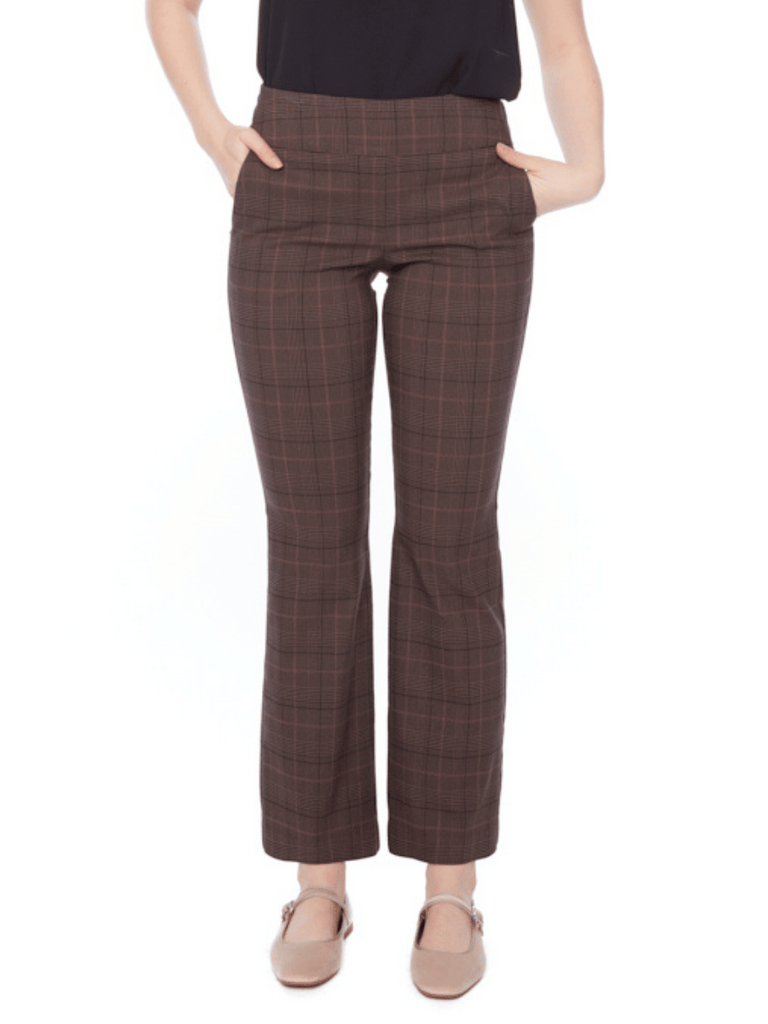 UP! PANTS 32" Tummy Control Vinlee Plaid Techno Bootcut Pant Up Pants Tummy control stockist online Australia flattering body contouring shaping pants high rise waistband signature of double bay Sydney fashion