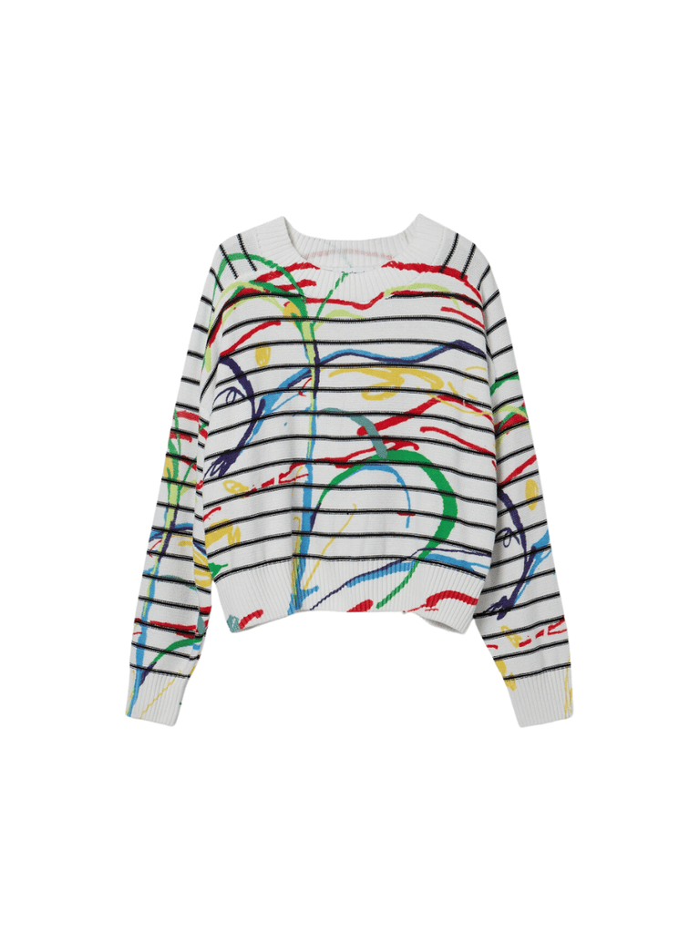 Desigual Striped Arty Cropped Pullover JF46 Desigual Stockist Online Signature of Double Bay European Spanish Fashion Mature Fashion jackets Blazers dresses shirts