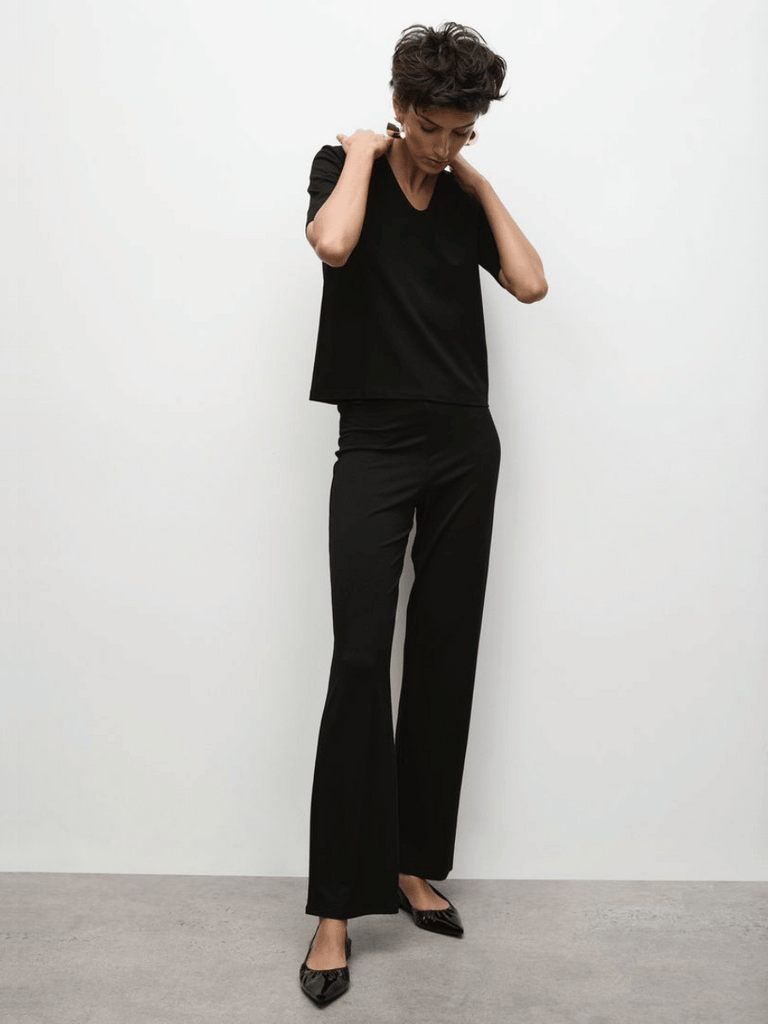 Mela Purdie Long Pant in Black Classic Straight Leg Elastic Waist travel pant with pockets Mela Purdie Stockist Online Australia Signature of Double Bay Tops Dresses Elegant Clothing