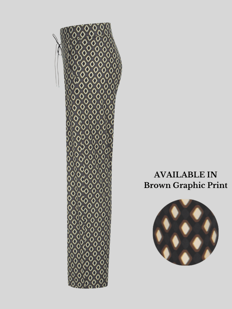 Raffaello Rossi Candice Straight Pant in Brown Geometric Print Raffaello Rossi european pant Candy Jersey Jogger Pant comfortable flattering pull on pant signature of double bay official stockist online in store sydney australia