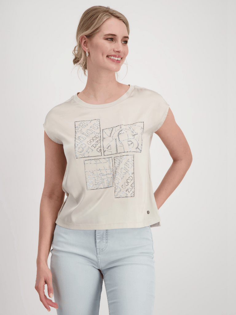 Monari Cap Sleeve Bling Tee in Light Sand Discover the Elegant Monari Collection at Signature of Double Bay, Shop Stylish Knitwear, Dresses, and Tops Online from Sydney's Premier Mature Fashion Boutique