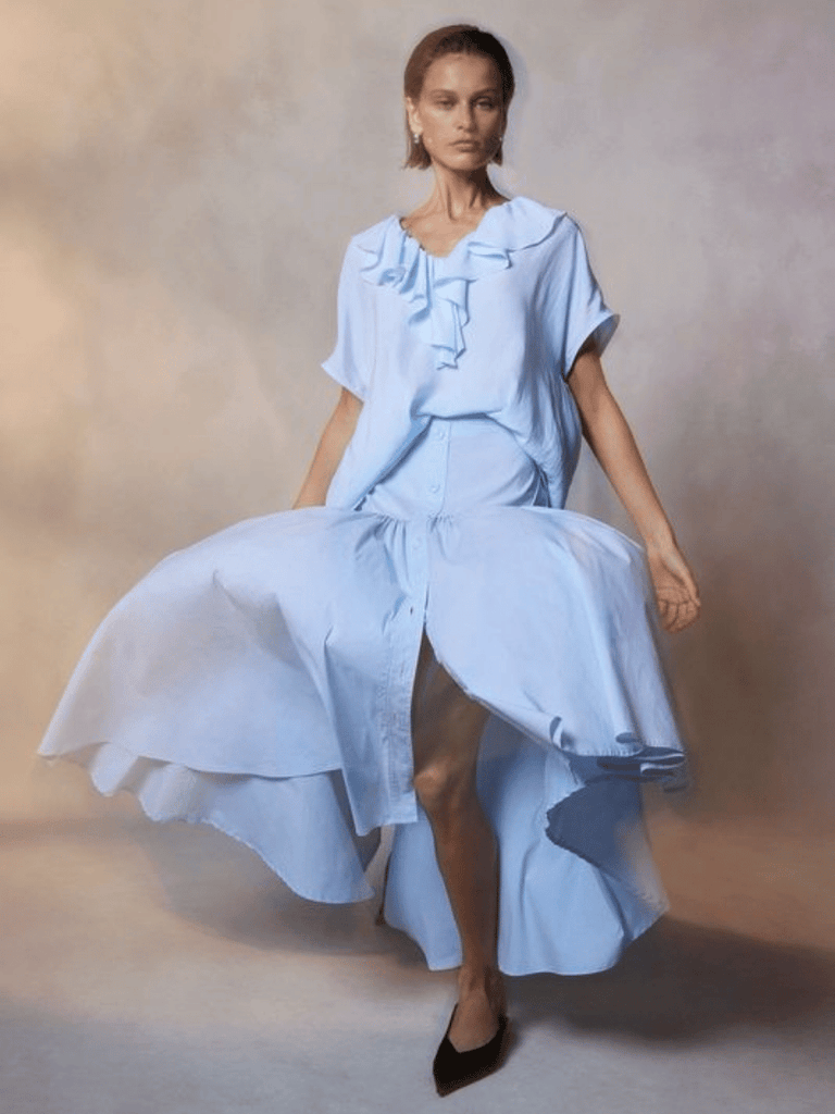 Mela Purdie Garland Shell in Ether Pale Blue 8477 Mela Purdie Stockist Online Australia Signature of Double Bay Tops Dresses Elegant Clothing