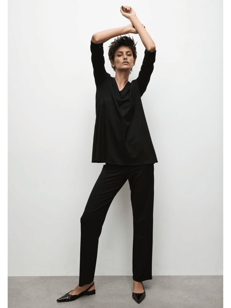 Mela Purdie Long Pant in Black Classic Straight Leg Elastic Waist travel pant with pockets Mela Purdie Stockist Online Australia Signature of Double Bay Tops Dresses Elegant Clothing