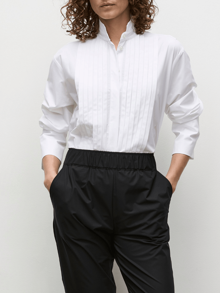 Mela Purdie Powder Tux Shirt in White Chalk White 8650 Mela Purdie Stockist Online Australia Signature of Double Bay Tops Dresses Elegant Clothing