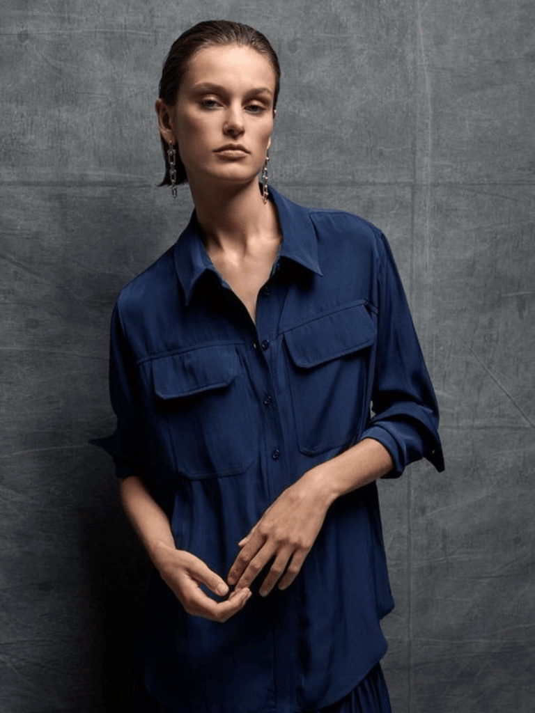 Mela Purdie Trunk Shirt in Sapphire Blue 8564 Mela Purdie Stockist Online Australia Signature of Double Bay Tops Dresses Elegant Clothing