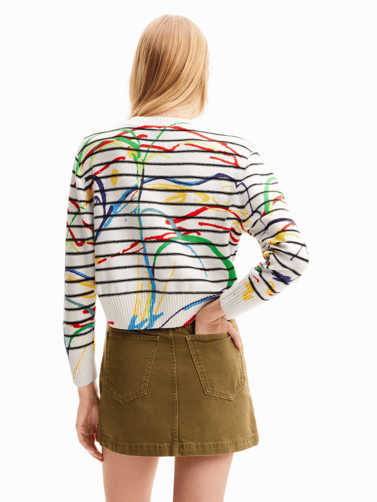 Desigual Striped Arty Cropped Pullover JF46 Desigual Stockist Online Signature of Double Bay European Spanish Fashion Mature Fashion jackets Blazers dresses shirts