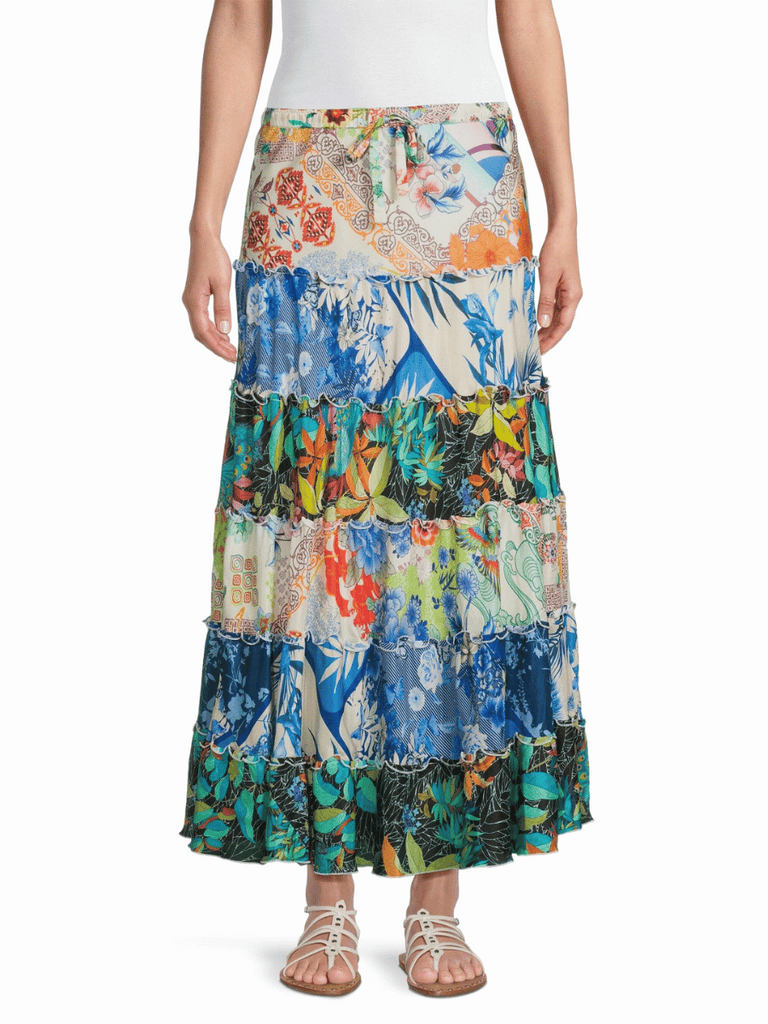 Johnny Was Sebrina Lined Tiered Skirt in McDreamer Floral Print Shop Johnny Was Stockist Sydney Australia Boho Chic Clothing, Embroidered Dresses, and Unique Tops at Signature of Double Bay