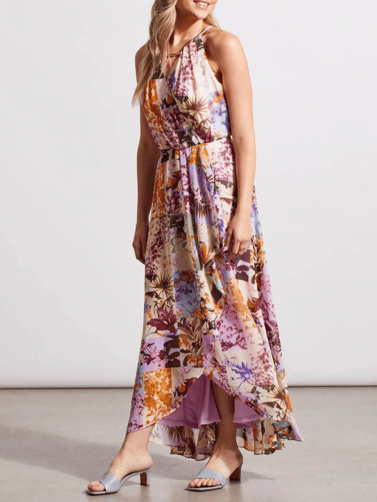 TRIBAL FASHION CANADA Sleeveless Maxi Dress in Floral Iris Pink Patchwork Print Official Tribal Fashion Canada Stockist Sydney Australia Online Buy Signature of Double Bay