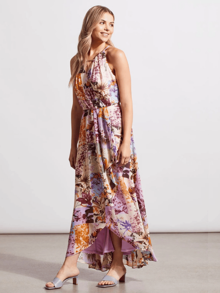 TRIBAL FASHION CANADA Sleeveless Maxi Dress in Floral Iris Pink Patchwork Print Official Tribal Fashion Canada Stockist Sydney Australia Online Buy Signature of Double Bay