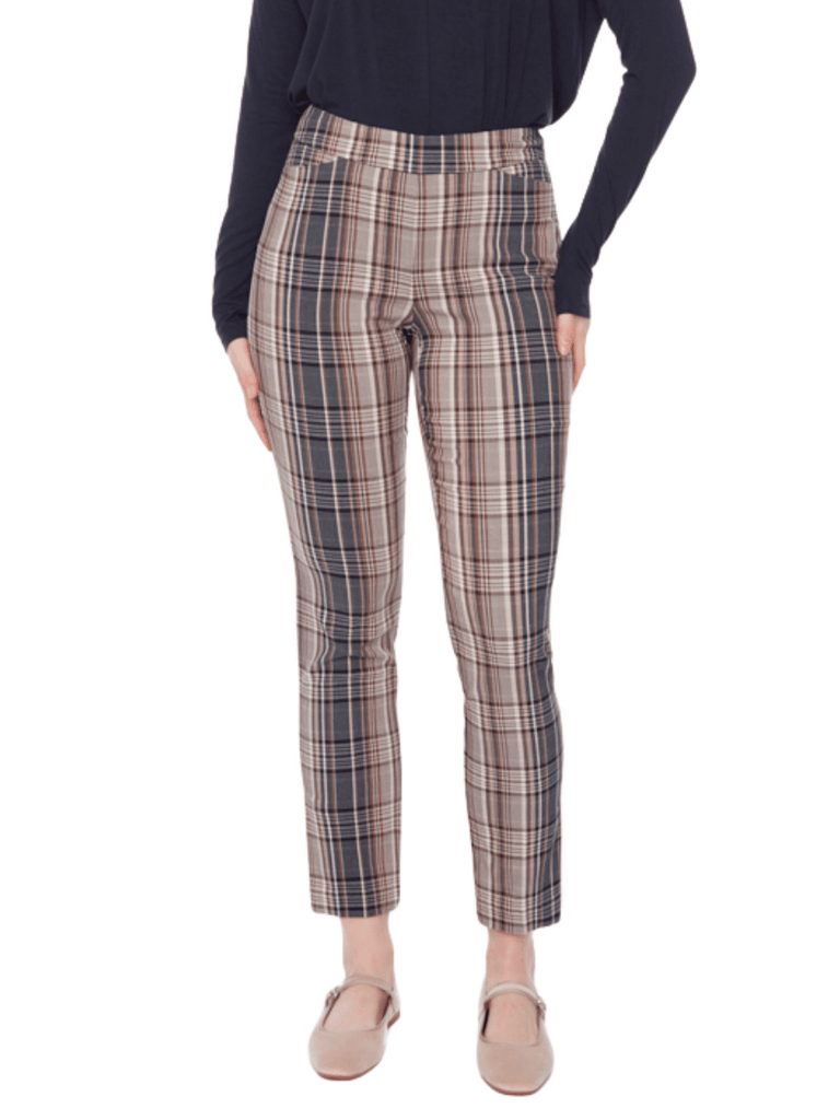 UP! PANTS Waterford Plaid Techno Full-Length Pant Up Pants Tummy control stockist online Australia flattering body contouring shaping pants high rise waistband signature of double bay Sydney fashion