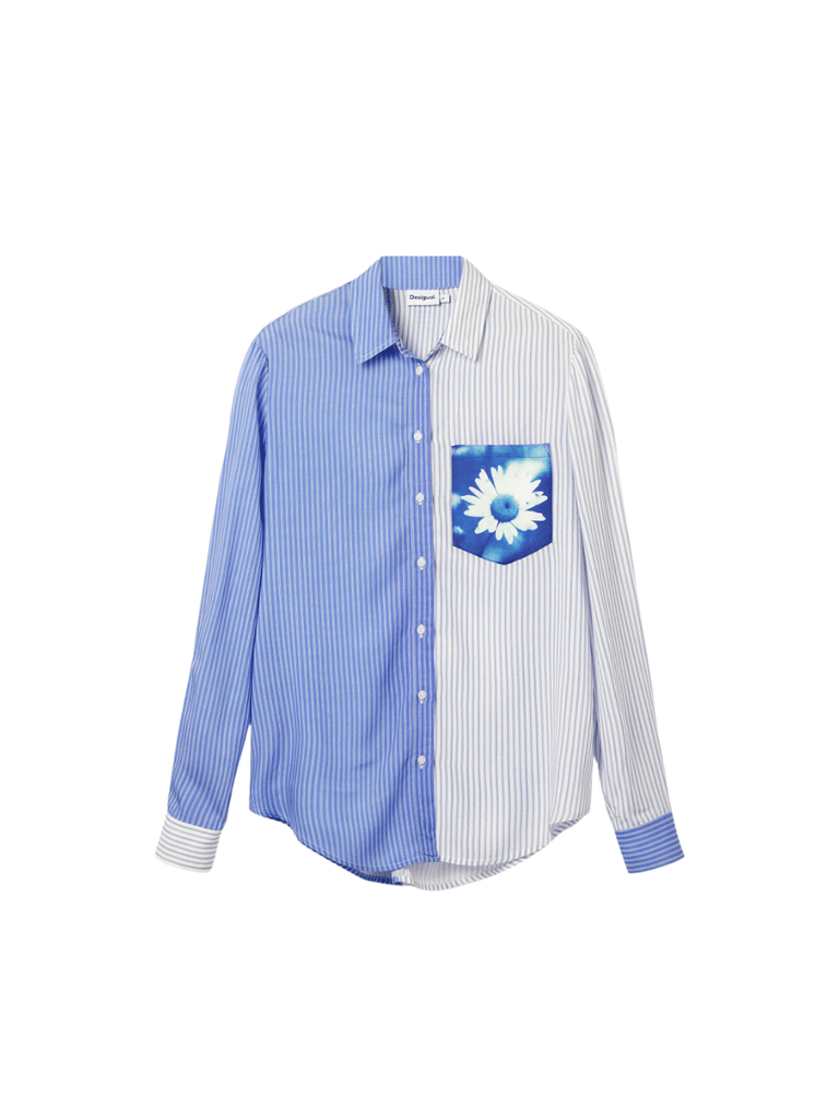 Desigual Contrast Stripe Button Front Shirt in Royal Blue CW06 Shop Desigual Stockist Online Australia Signature of Double Bay Fashion Ethical mature fashion