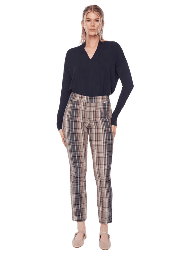 UP! PANTS Waterford Plaid Techno Full-Length Pant Up Pants Tummy control stockist online Australia flattering body contouring shaping pants high rise waistband signature of double bay Sydney fashion