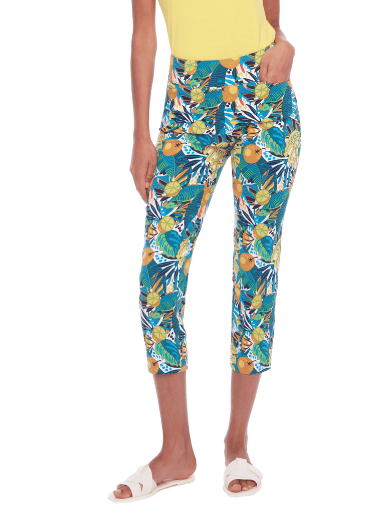 UP! PANTS Tummy Control Slim Cropped Pant 25” in Citrus Print 68112 Up Pants Tummy control stockist online Australia flattering body contouring shaping pants high rise waistband signature of double bay Sydney fashion