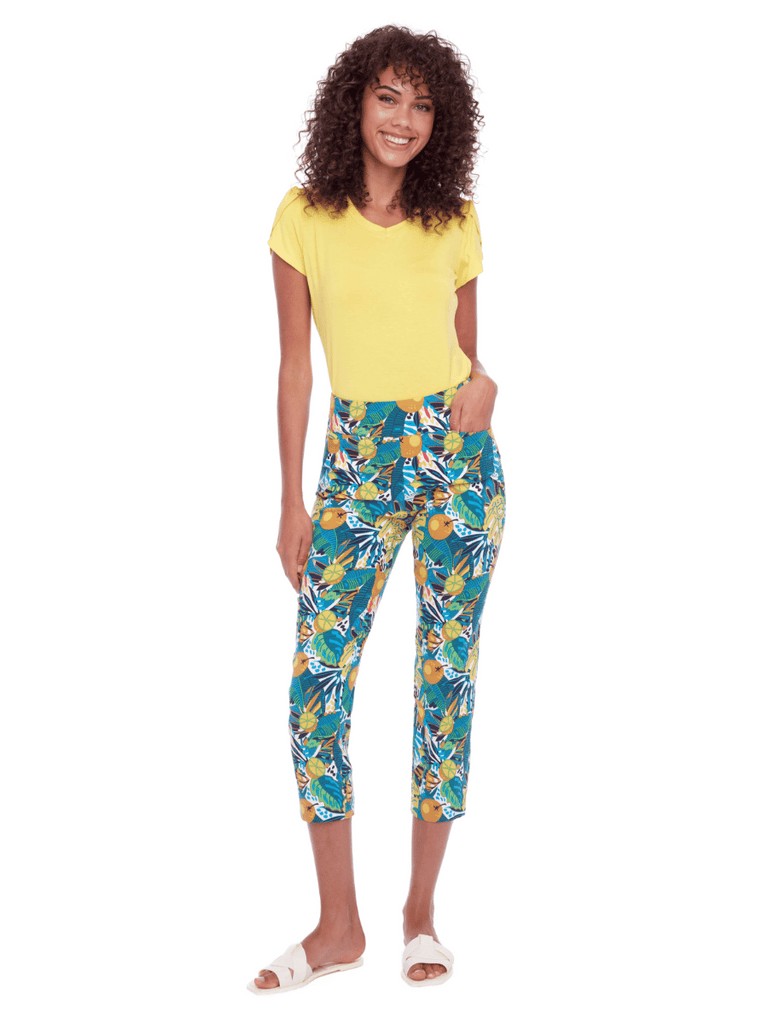 UP! PANTS Tummy Control Slim Cropped Pant 25” in Citrus Print 68112 Up Pants Tummy control stockist online Australia flattering body contouring shaping pants high rise waistband signature of double bay Sydney fashion