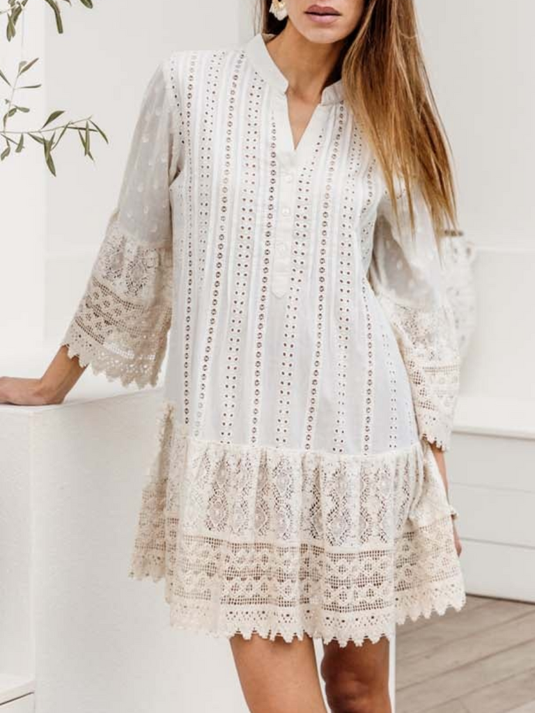 I Am Pylgrym Kamariya Dress in Ecru I Am Pylgrym pilgrim official stockist sydney online Signature of Double Bay in stock womens bohemian coastal clothing bold prints kaftans long dresses