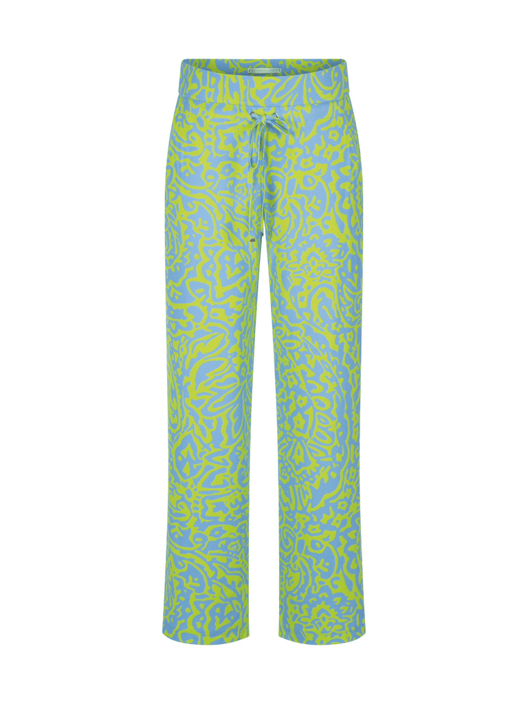 Raffaello Rossi Candice Straight Pant in Light Blue and Green Abstract Paisley Print Raffaello Rossi european pant Candy Jersey Jogger Pant comfortable flattering pull on pant signature of double bay official stockist online in store sydney australia