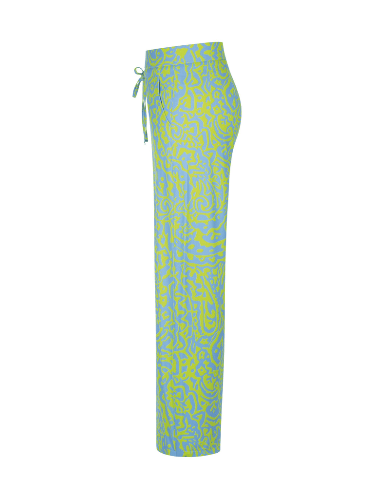 Raffaello Rossi Candice Straight Pant in Light Blue and Green Abstract Paisley Print Raffaello Rossi european pant Candy Jersey Jogger Pant comfortable flattering pull on pant signature of double bay official stockist online in store sydney australia