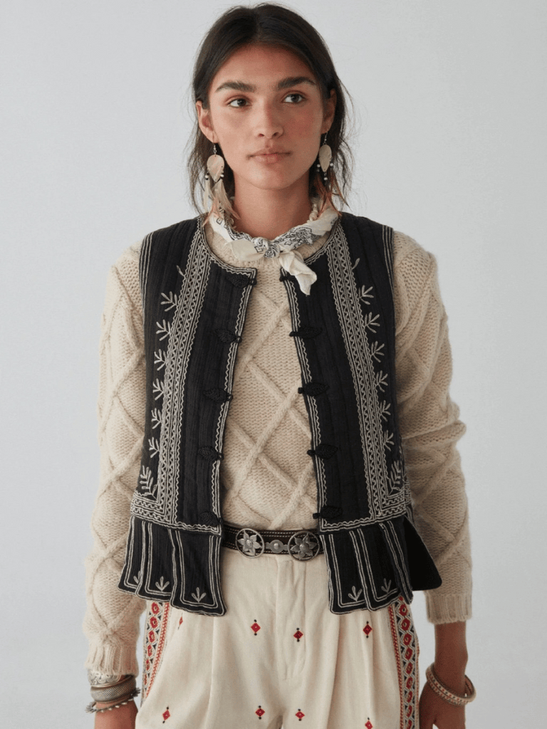 Maison Hotel Gabri Sagittarius Vest in Midnight Shop Maison Hotel online store shirts pants and dresses in Sydney Australia official stockist Maison Hotel buy Bohemian french style clothing with hand embroidery and vintage style