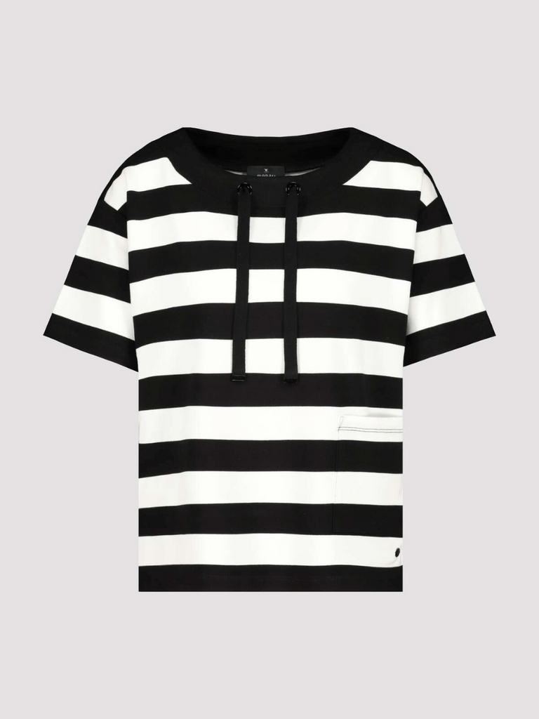 Monari Short Sleeve Tee in Black and Cream Block Stripe Discover the Elegant Monari Collection at Signature of Double Bay, Shop Stylish Knitwear, Dresses, and Tops Online from Sydney's Premier Mature Fashion Boutique