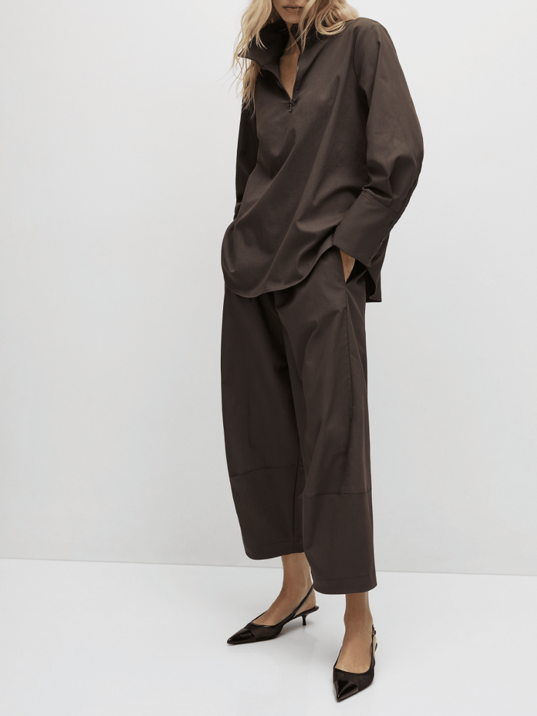 Mela Purdie Cone Pant in Leather Twill Gravitene 1924 Mela Purdie Stockist Online Australia Signature of Double Bay Tops Dresses Elegant Clothing