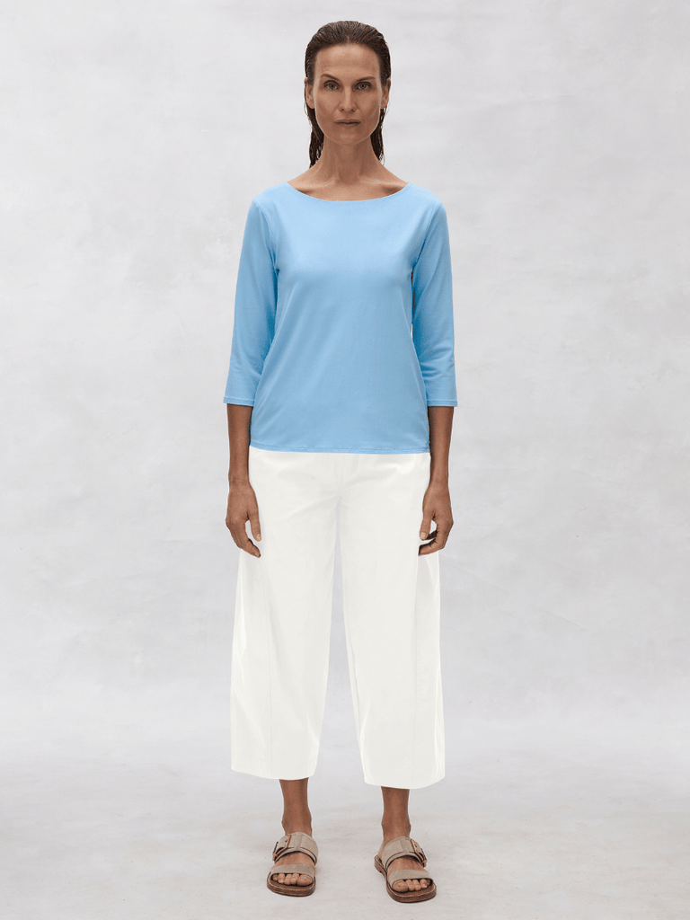 Mela Purdie 3/4 Sleeve Relaxed Boat Neck Top in Capri Blue 2630 Mela Purdie Stockist Online Australia Signature of Double Bay Tops Dresses Elegant Clothing