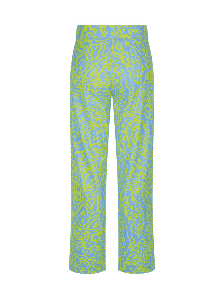 Raffaello Rossi Candice Straight Pant in Light Blue and Green Abstract Paisley Print Raffaello Rossi european pant Candy Jersey Jogger Pant comfortable flattering pull on pant signature of double bay official stockist online in store sydney australia