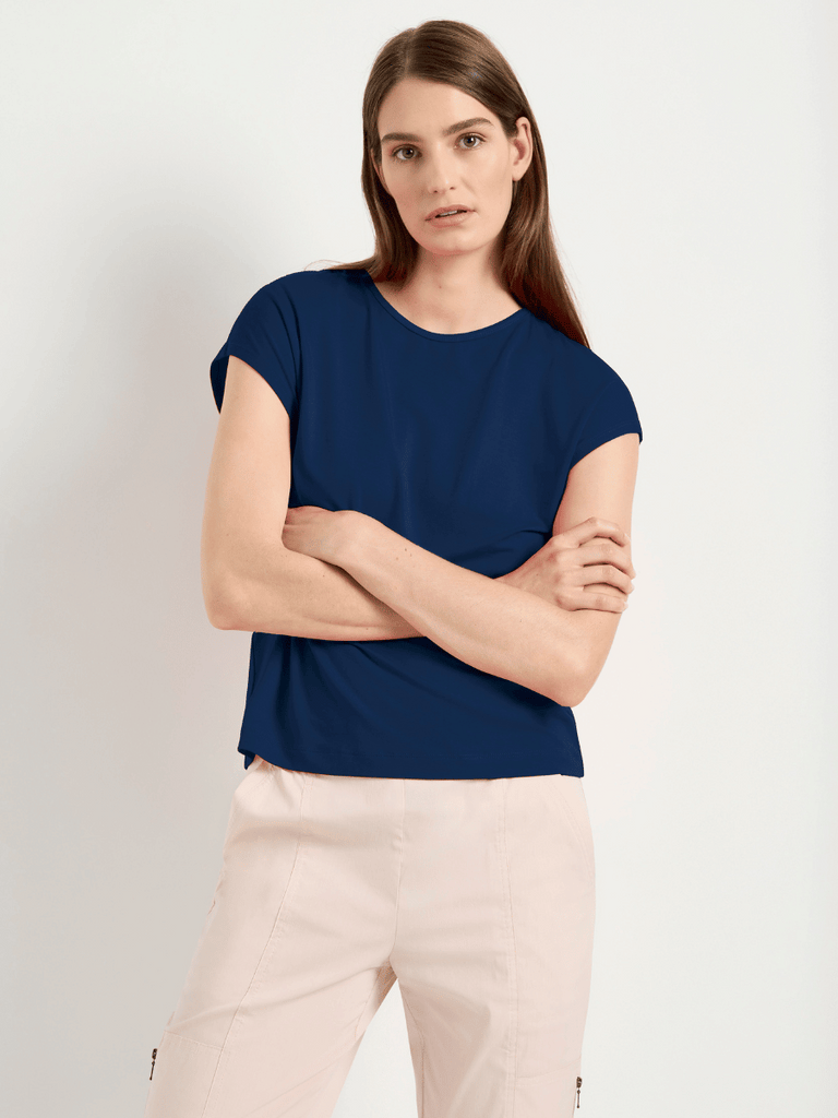 Slim Shell Top in French Navy 8498 Mela Purdie Stockist Online Australia Signature of Double Bay Tops Dresses Elegant Clothing