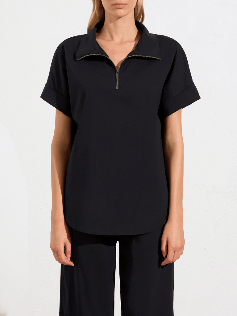 Mela Purdie Half Zip Shirt in Black 8572 Mela Purdie Stockist Online Australia Signature of Double Bay Tops Dresses Elegant Clothing