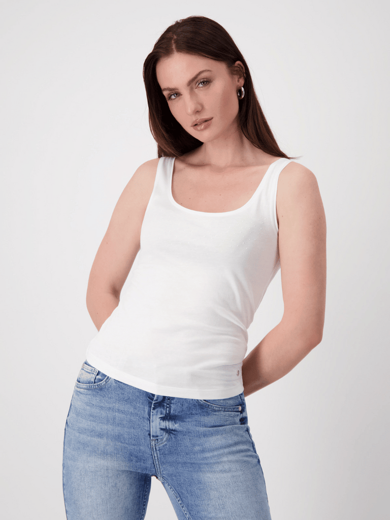 Monari Bling Cotton Camisole in White Discover the Elegant Monari Collection at Signature of Double Bay, Shop Stylish Knitwear, Dresses, and Tops Online from Sydney's Premier Mature Fashion Boutique