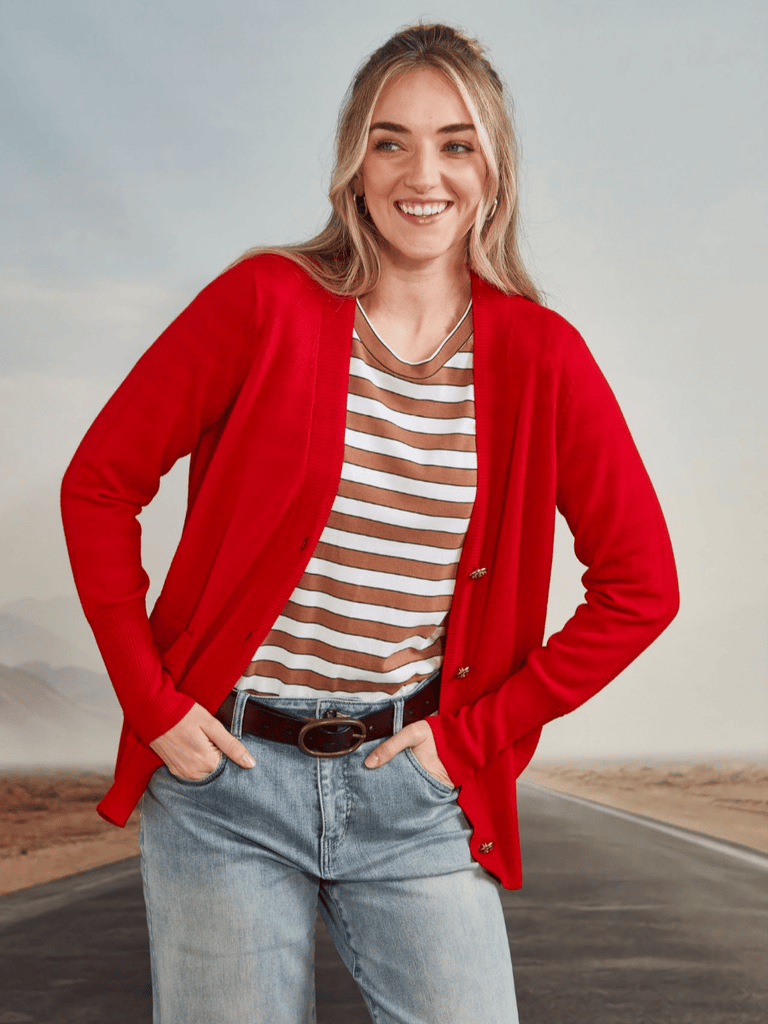 VERGE Oblige Cardi Fire Red 9662SF Verge Stockist Online Australia Signature of Double Bay Mature Fashion Acrobat Flattering