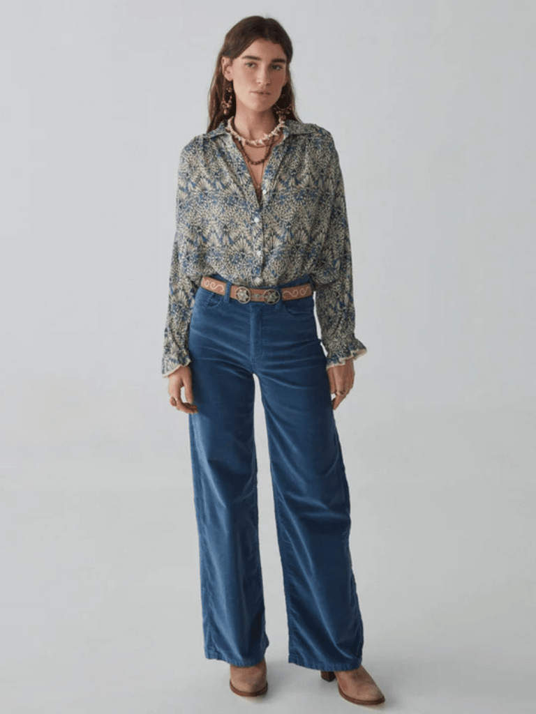 Maison Hotel Phoenix Blouse in Spiral Blues Lapis Lazuli Shop Maison Hotel online store shirts pants and dresses in Sydney Australia official stockist Maison Hotel buy Bohemian french style clothing with hand embroidery and vintage style