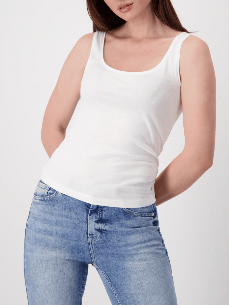 Monari Bling Cotton Camisole in White Discover the Elegant Monari Collection at Signature of Double Bay, Shop Stylish Knitwear, Dresses, and Tops Online from Sydney's Premier Mature Fashion Boutique