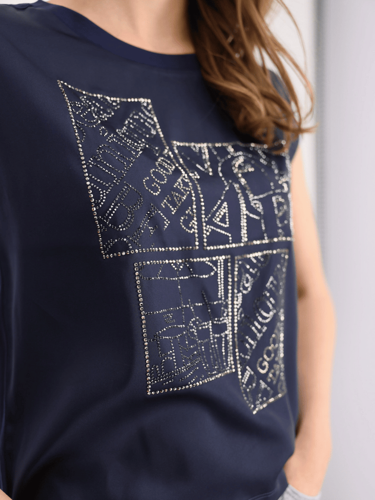 Monari Cap Sleeve Bling Tee in Navy Discover the Elegant Monari Collection at Signature of Double Bay, Shop Stylish Knitwear, Dresses, and Tops Online from Sydney's Premier Mature Fashion Boutique