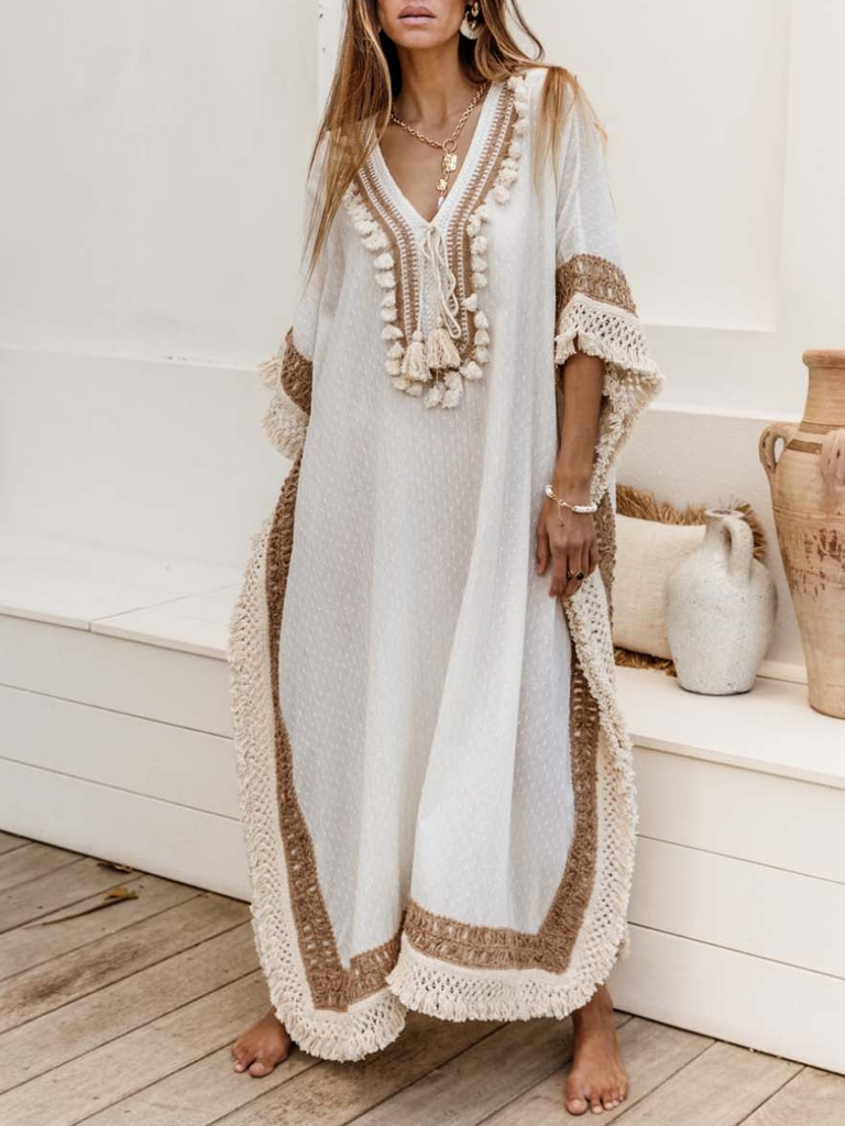 I Am Pylgrym Lordes Long Kaftan Dress in Ecru I Am Pylgrym pilgrim official stockist sydney online Signature of Double Bay in stock womens bohemian coastal clothing bold prints kaftans long dresses