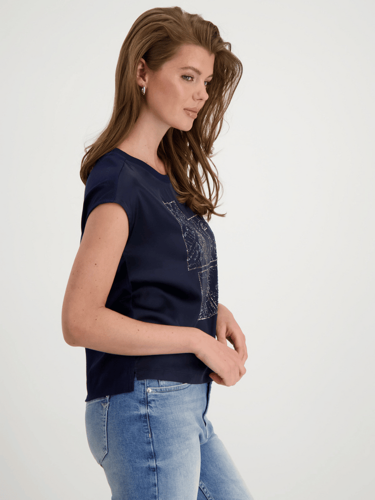 Monari Cap Sleeve Bling Tee in Navy Discover the Elegant Monari Collection at Signature of Double Bay, Shop Stylish Knitwear, Dresses, and Tops Online from Sydney's Premier Mature Fashion Boutique