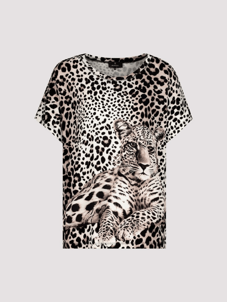 Monari Leopard Print Round Neck Short Sleeve T-Shirt 408203 Discover the Elegant Monari Collection at Signature of Double Bay, Shop Stylish Knitwear, Dresses, and Tops Online from Sydney's Premier Mature Fashion Boutique