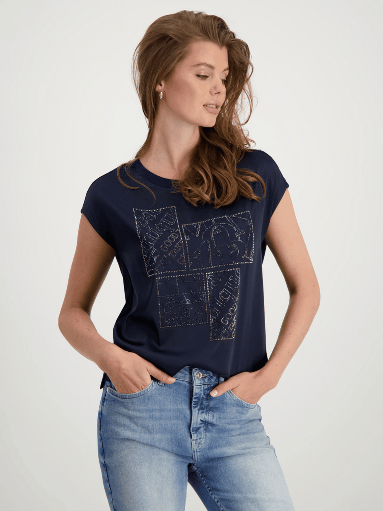 Monari Cap Sleeve Bling Tee in Navy Discover the Elegant Monari Collection at Signature of Double Bay, Shop Stylish Knitwear, Dresses, and Tops Online from Sydney's Premier Mature Fashion Boutique