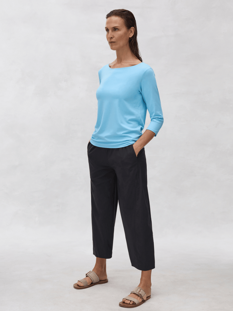 Mela Purdie 3/4 Sleeve Relaxed Boat Neck Top in Capri Blue 2630 Mela Purdie Stockist Online Australia Signature of Double Bay Tops Dresses Elegant Clothing