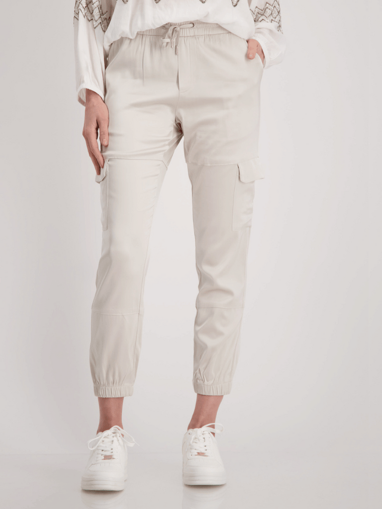 Monari Satin Cargo Jogger in Light Sand Discover the Elegant Monari Collection at Signature of Double Bay, Shop Stylish Knitwear, Dresses, and Tops Online from Sydney's Premier Mature Fashion Boutique