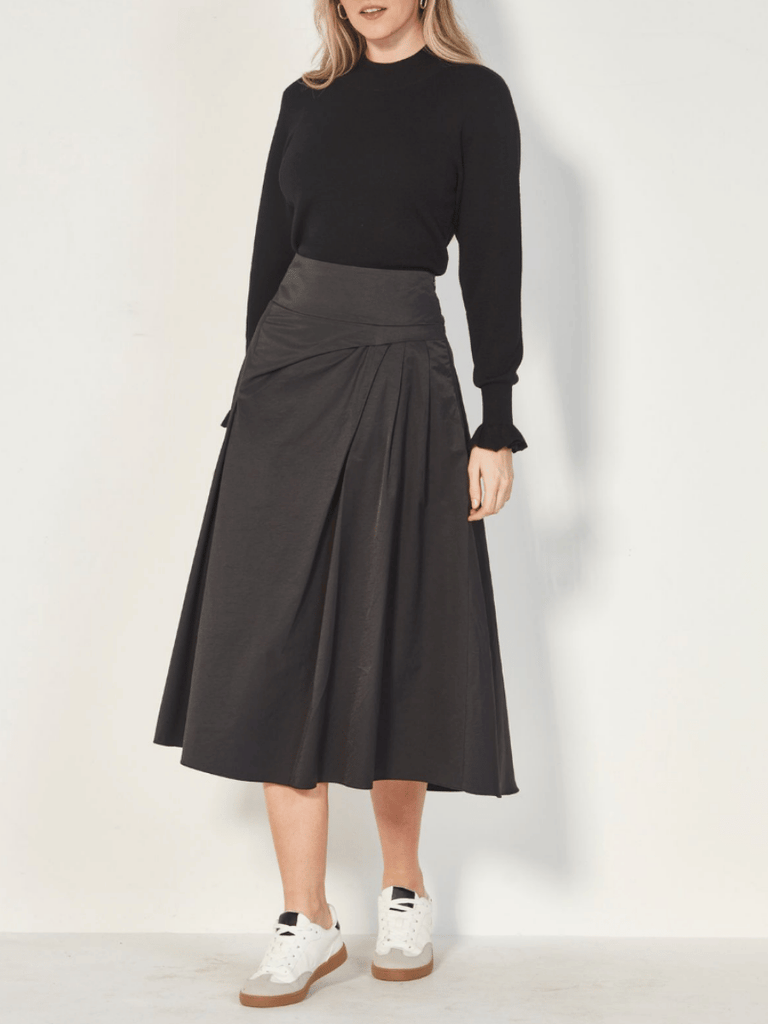 VERGE Midi Stroll Skirt in Black Verge Stockist Online Australia Signature of Double Bay Mature Fashion Acrobat Flattering