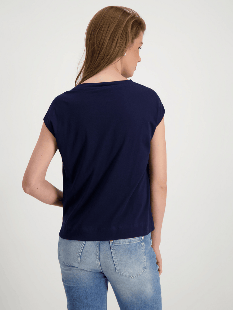 Monari Cap Sleeve Bling Tee in Navy Discover the Elegant Monari Collection at Signature of Double Bay, Shop Stylish Knitwear, Dresses, and Tops Online from Sydney's Premier Mature Fashion Boutique