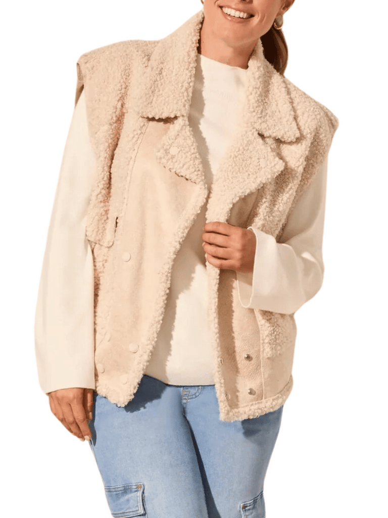 TRIBAL FASHION CANADA Sleeveless Sherpa Vest in Latte 56330 Official Tribal Fashion Canada Stockist Sydney Australia Online Buy Signature of Double Bay