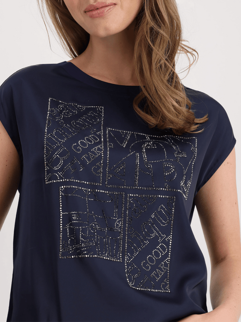 Monari Cap Sleeve Bling Tee in Navy Discover the Elegant Monari Collection at Signature of Double Bay, Shop Stylish Knitwear, Dresses, and Tops Online from Sydney's Premier Mature Fashion Boutique