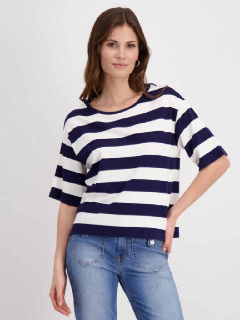 Monari Short Sleeve Tee in Navy and White Block Stripe Discover the Elegant Monari Collection at Signature of Double Bay, Shop Stylish Knitwear, Dresses, and Tops Online from Sydney's Premier Mature Fashion Boutique