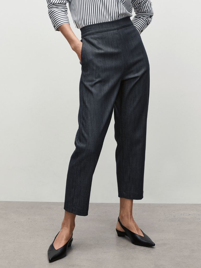 Mela Purdie Tapered Flat Pant in Deep Indigo Stretch Denim 1831 Mela Purdie Stockist Online Australia Signature of Double Bay Tops Dresses Elegant Clothing