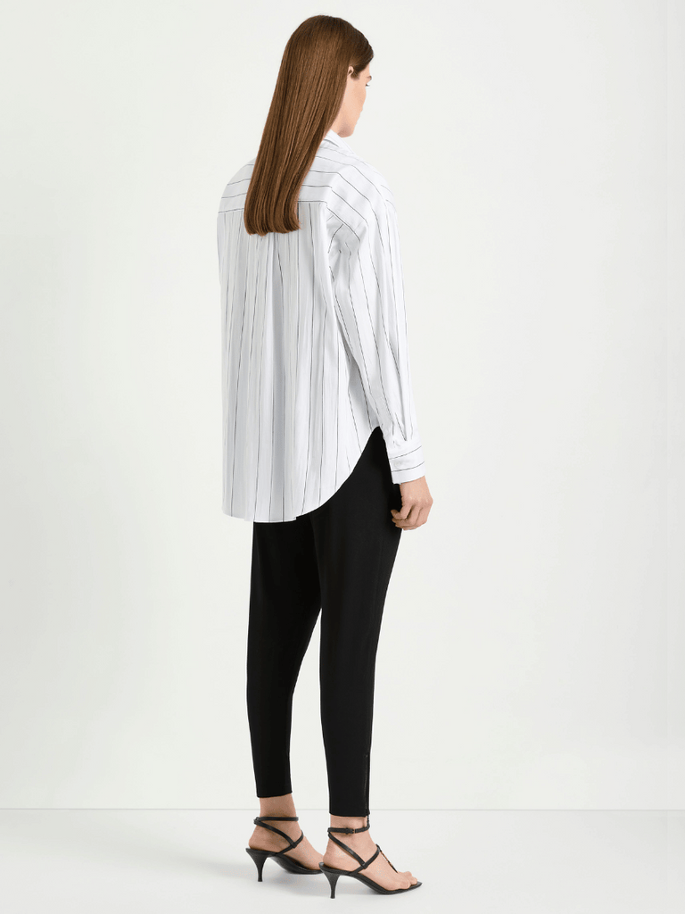 Mela Purdie Relaxed Button Front Mid Shirt in white and black pink stripe poplin 8460 Mela Purdie Stockist Online Australia Signature of Double Bay Tops Dresses Elegant Clothing